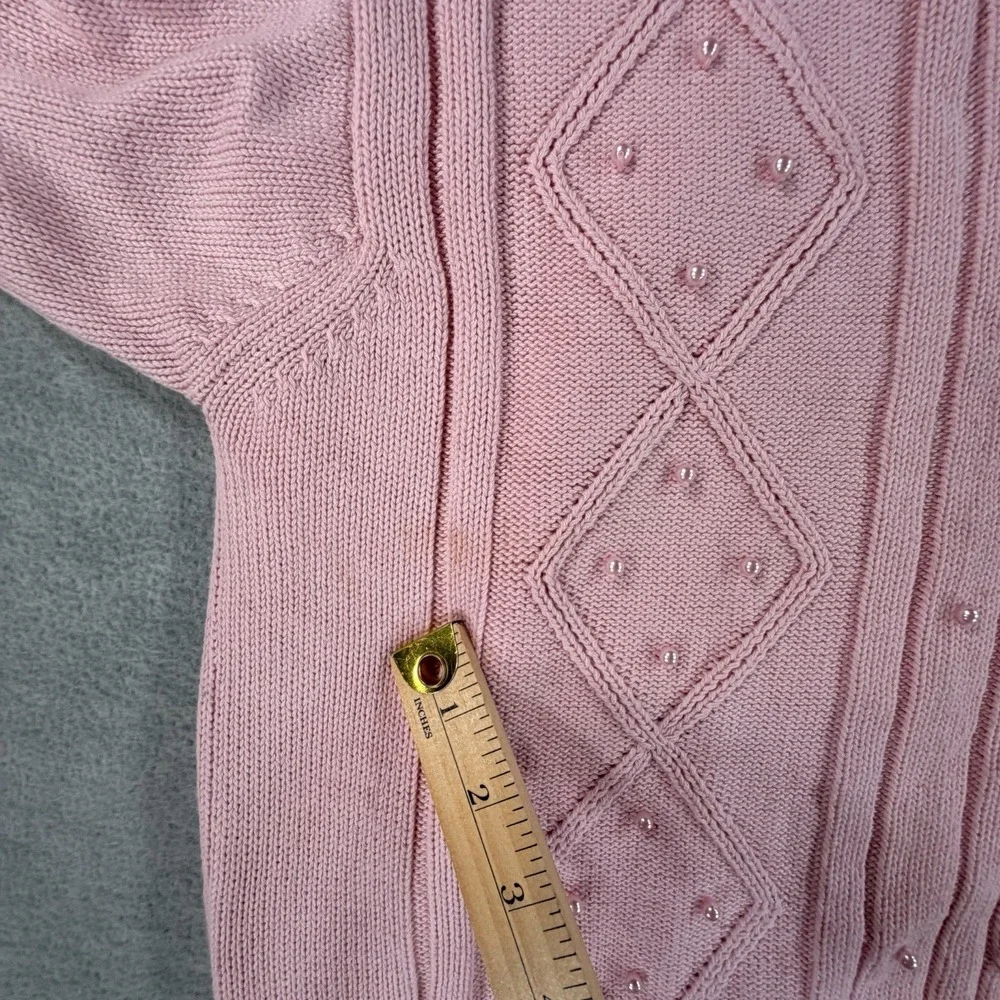Vintage Liz‎ Sport Floral Pink Pearls Cable Knit Sweater Cottage Core Sweater M